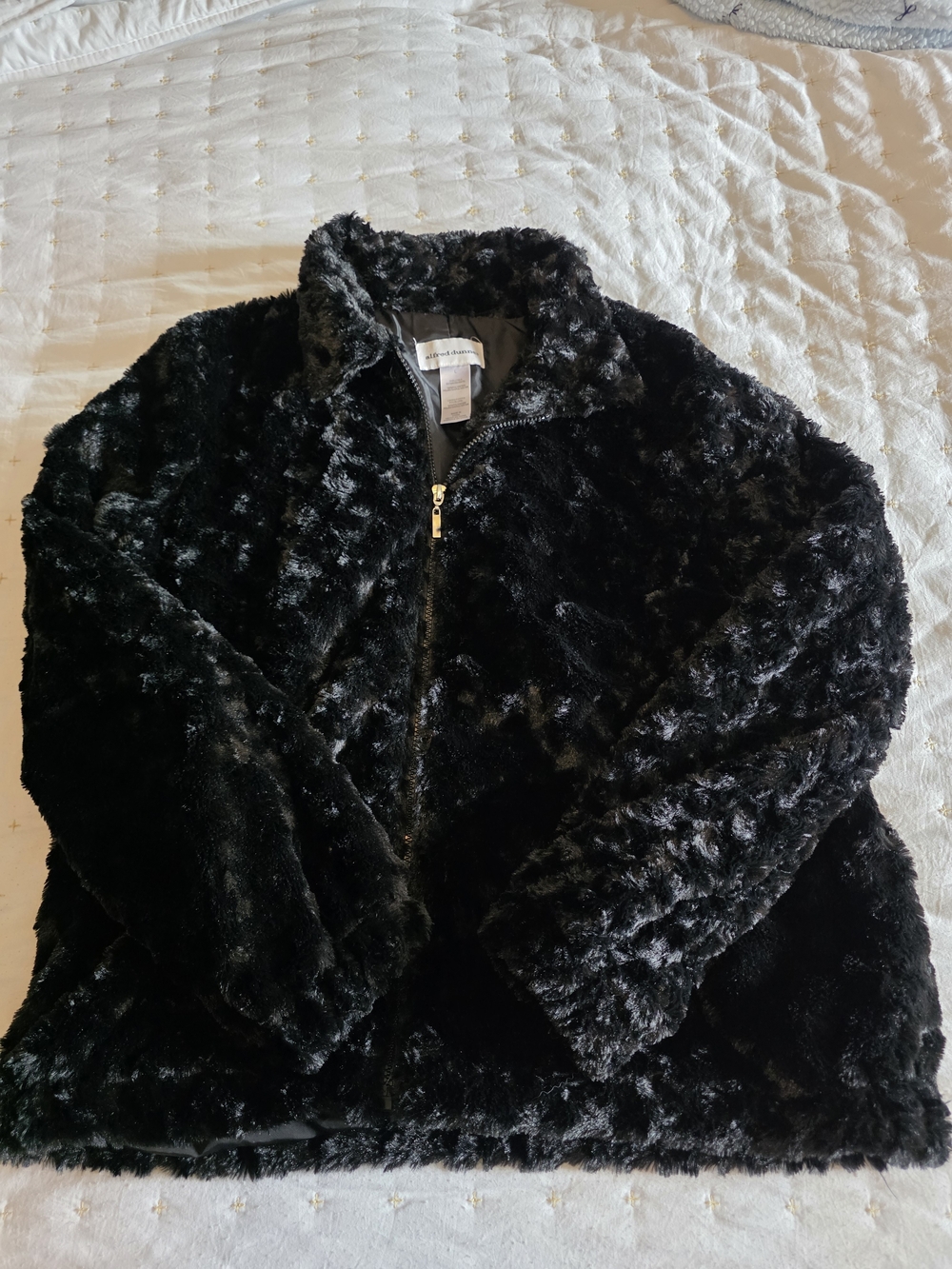 Alfred Dunner Black Faux Fur Teddy Jacket with Zip - Picture 1 of 5